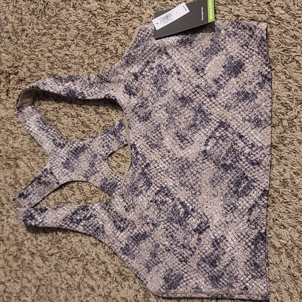 GAP GapFit Eclipse Racerback Sports Bra: Gray Snake Print: NWT: SZ S